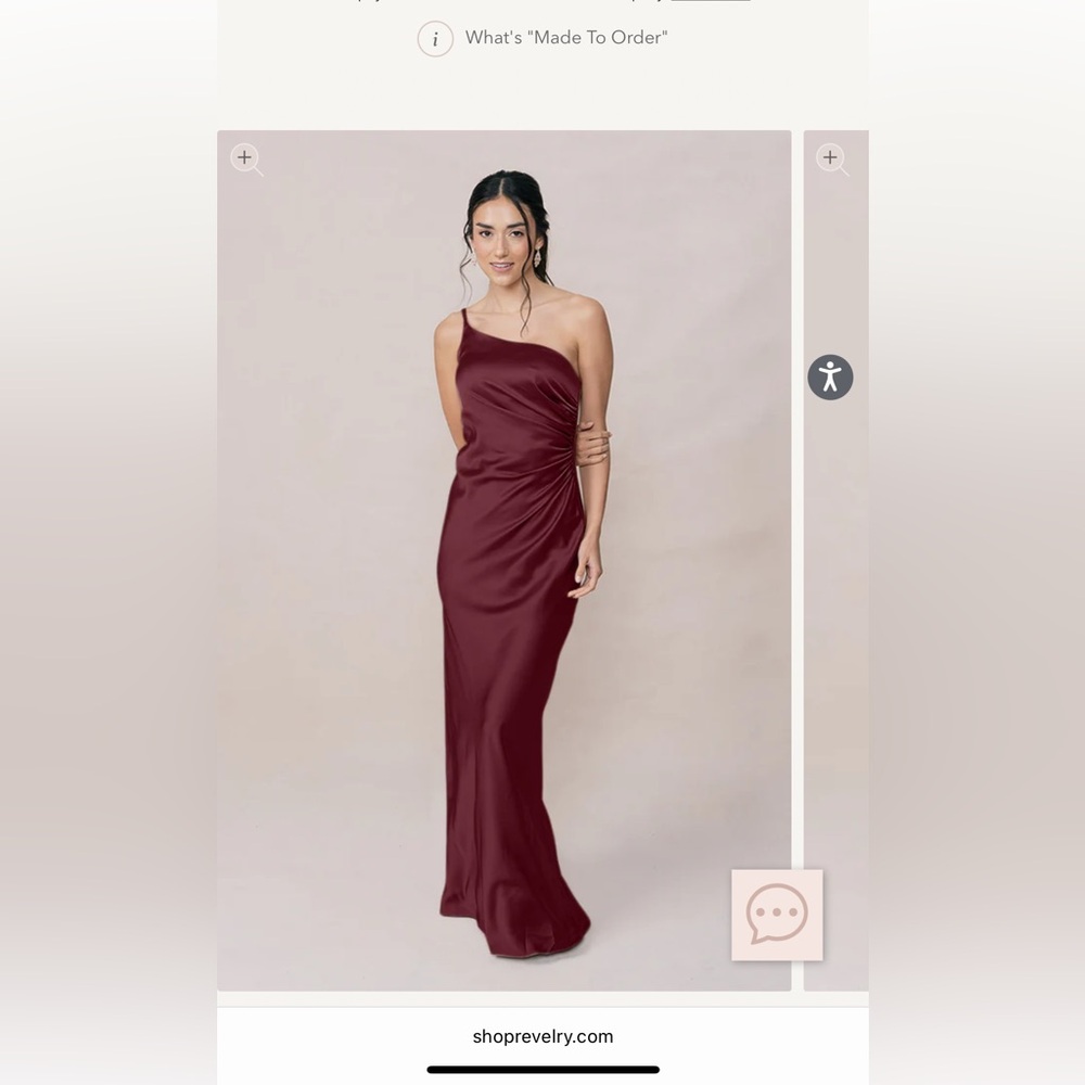 Revelry Jade bridesmaid dress one shoulder Cabernet